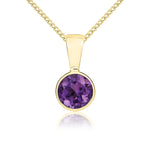 9ct Yellow Gold Round Natural Amethyst Rubover Pendant — 5mm