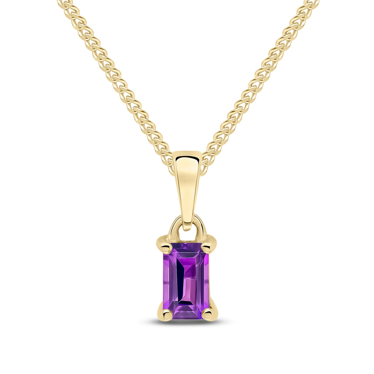 9ct Yellow Gold Octagonal Natural Amethyst Claw Pendant — 5x3mm
