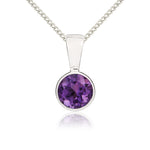 9ct White Gold Round Natural Amethyst Rubover Pendant — 5mm