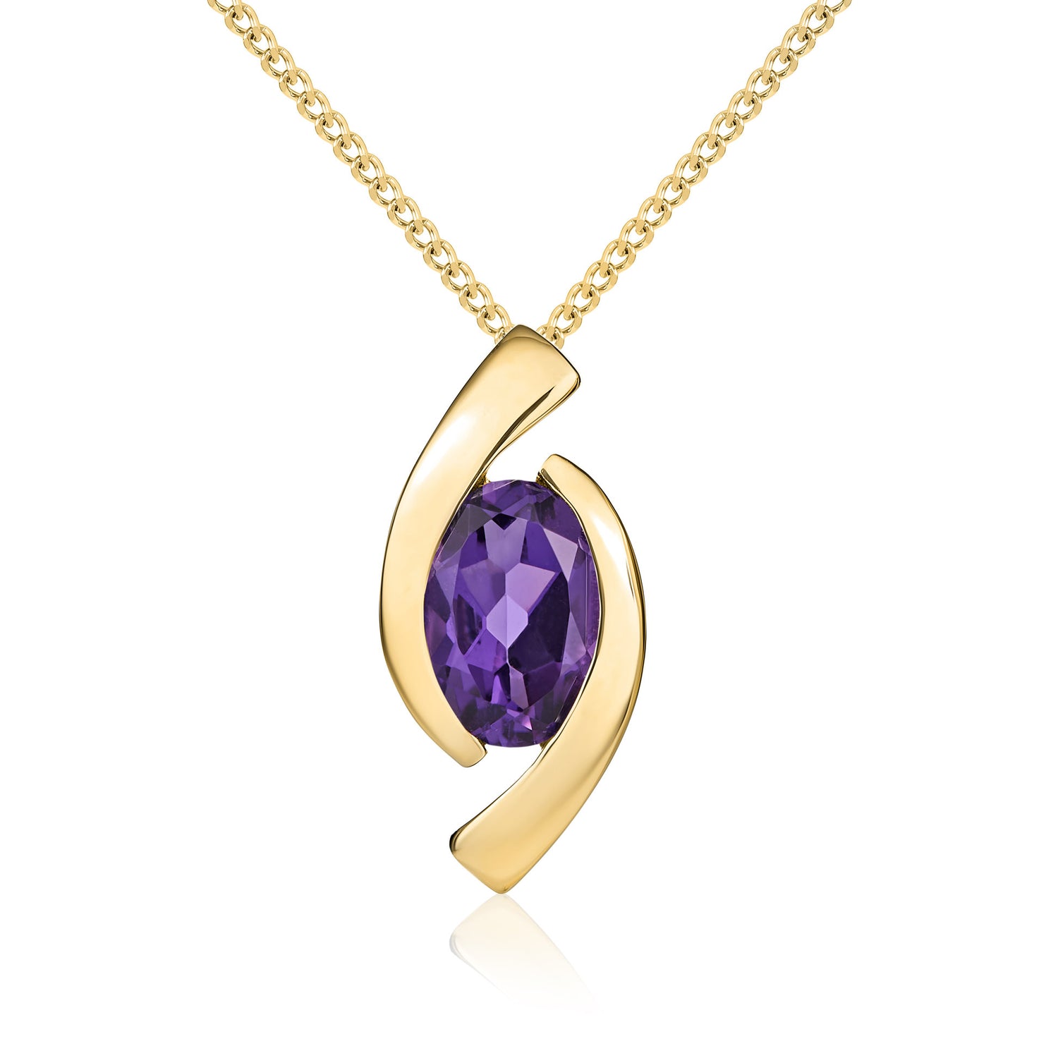 9ct Yellow Gold Oval Natural Amethyst 'Eye' Pendant