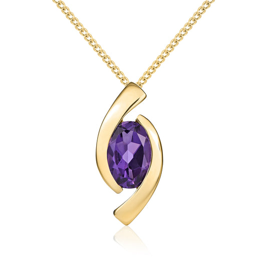 9ct Yellow Gold Oval Natural Amethyst 'Eye' Pendant