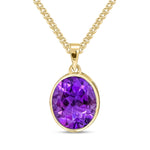 9ct Yellow Gold Oval Natural Amethyst Rubover Pendant — 12x10mm