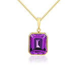 9ct Yellow Gold Octagonal Natural Amethyst Rubover Pendant — 12x10mm