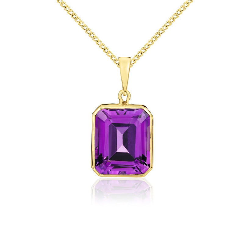 9ct Yellow Gold Octagonal Natural Amethyst Rubover Pendant — 12x10mm
