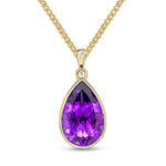 9ct Yellow Gold Pear Shaped Natural Amethyst Rubover Pendant — 14x9mm