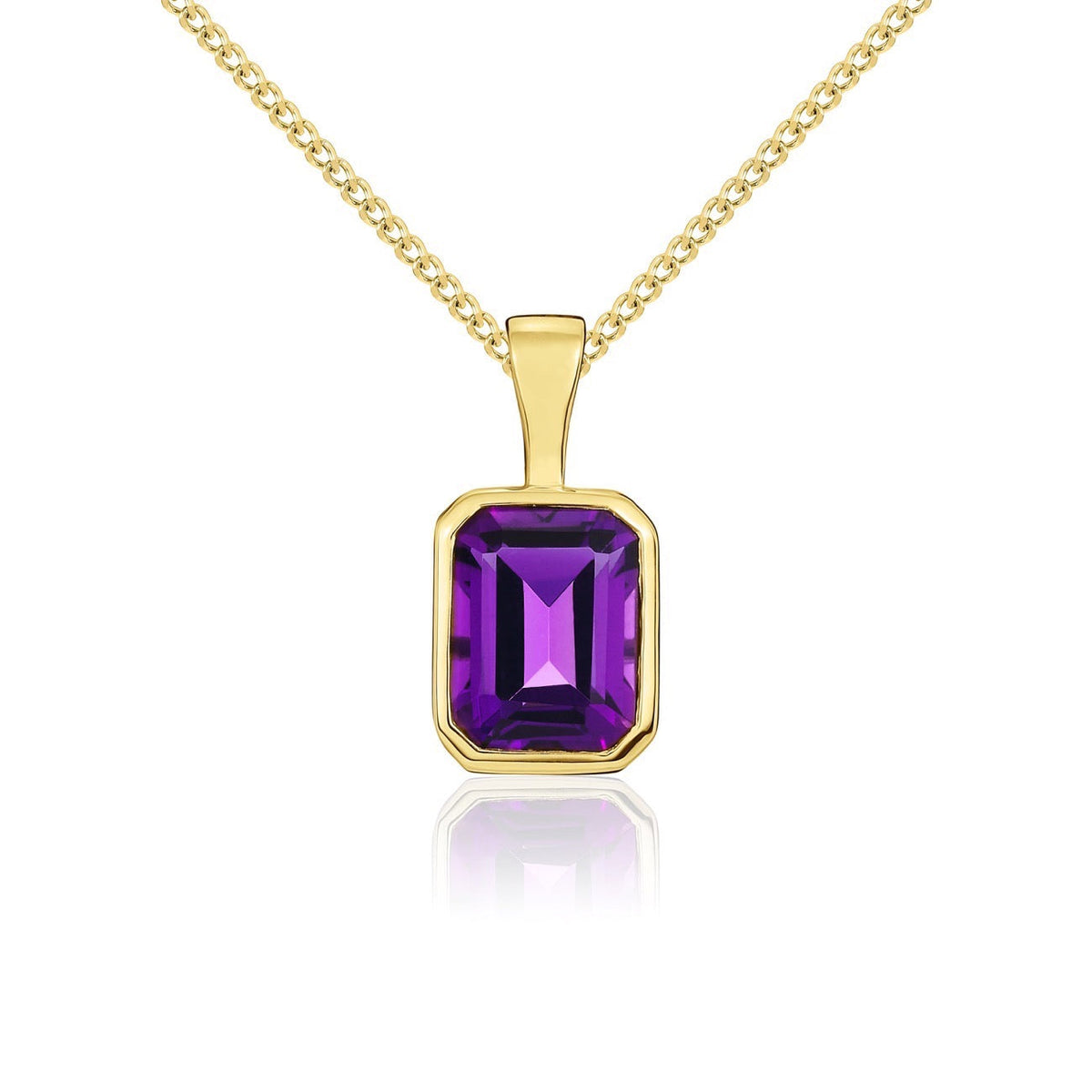 9ct Yellow Gold Octagonal Natural Amethyst Rubover Pendant — 8x6mm
