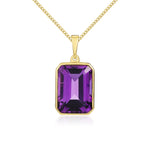 9ct Yellow Gold Octagonal Natural Amethyst Rubover Pendant — 14x10mm