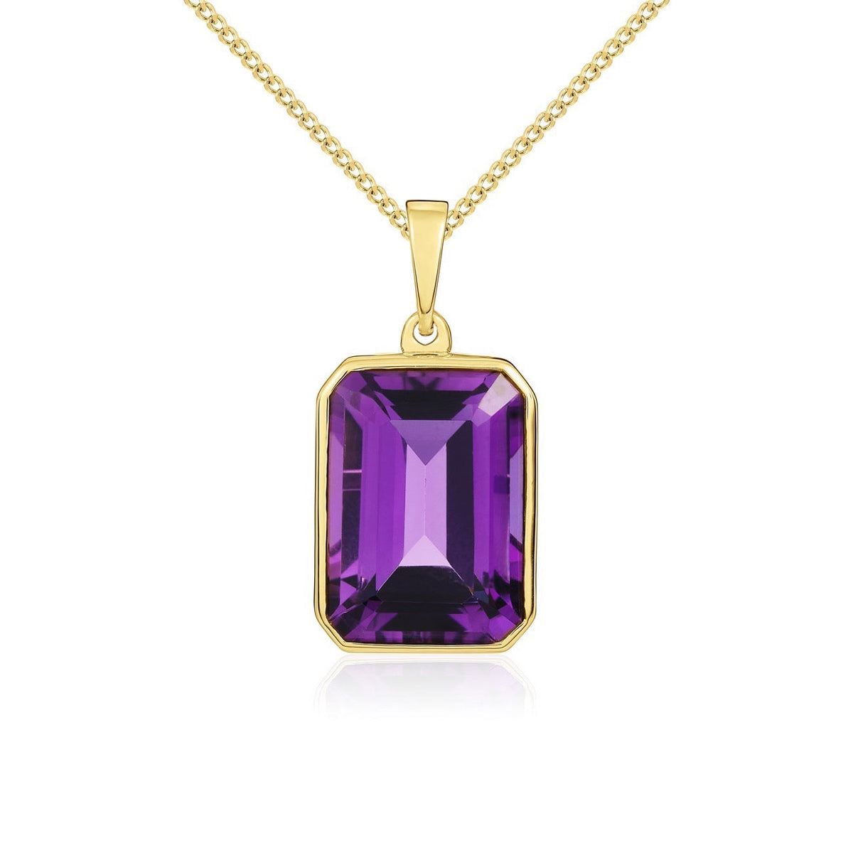 9ct Yellow Gold Octagonal Natural Amethyst Rubover Pendant — 14x10mm