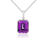 9ct White Gold Octagonal Natural Amethyst Rubover Pendant — 12x10mm
