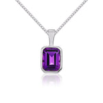 9ct White Gold Octagonal Natural Amethyst Rubover Pendant — 8x6mm