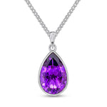 9ct White Gold Pear Shaped Natural Amethyst Rubover Pendant — 14x9mm