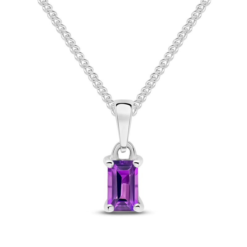 9ct White Gold Octagonal Natural Amethyst Claw Pendant — 5x3mm