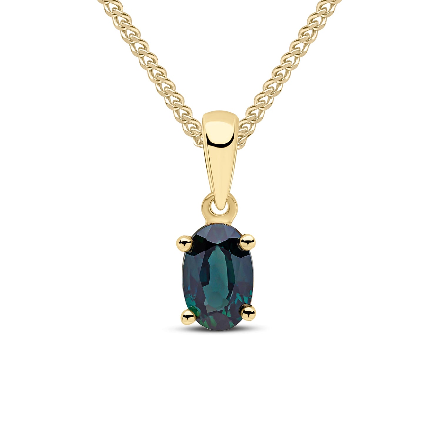 9ct Yellow Gold Oval Natural Sapphire Claw Pendant - 6x4mm