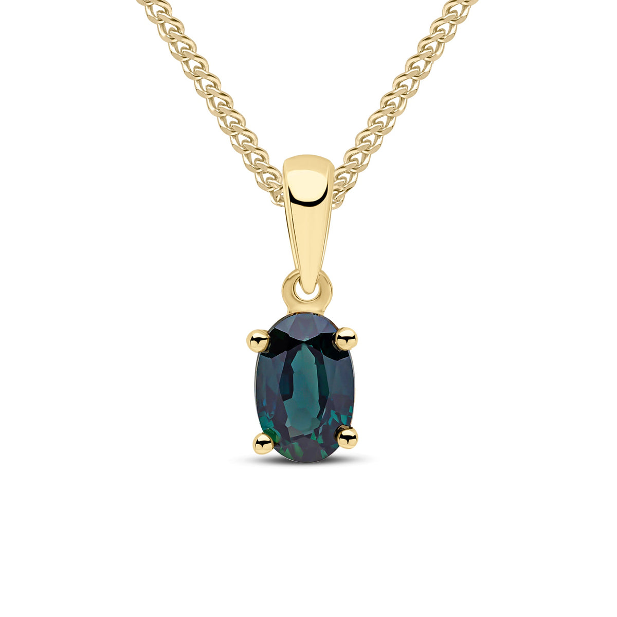 9ct Yellow Gold Oval Natural Sapphire Claw Pendant — 6x4mm
