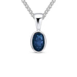 9ct White Gold Oval Natural Sapphire Rubover Pendant — 6x4mm