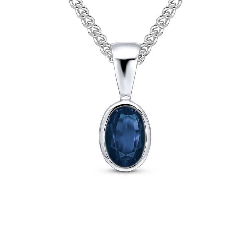 9ct White Gold Oval Natural Sapphire Rubover Pendant — 6x4mm