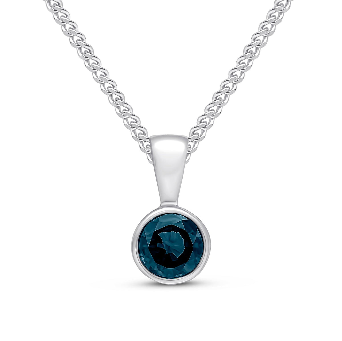 9ct White Gold Round Natural Sapphire Rubover Pendant — 5mm