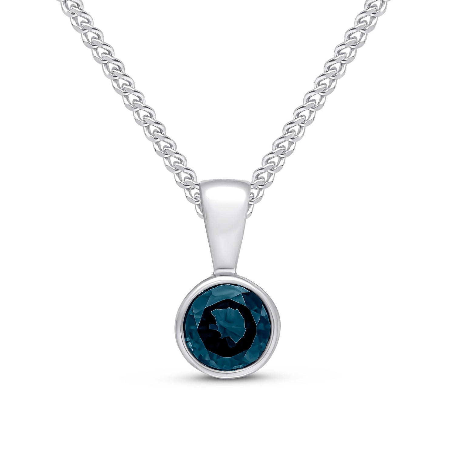 9ct White Gold Round Natural Sapphire Rubover Pendant — 5mm