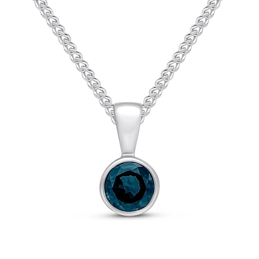 9ct White Gold Round Sapphire Rubover Pendant — 5mm