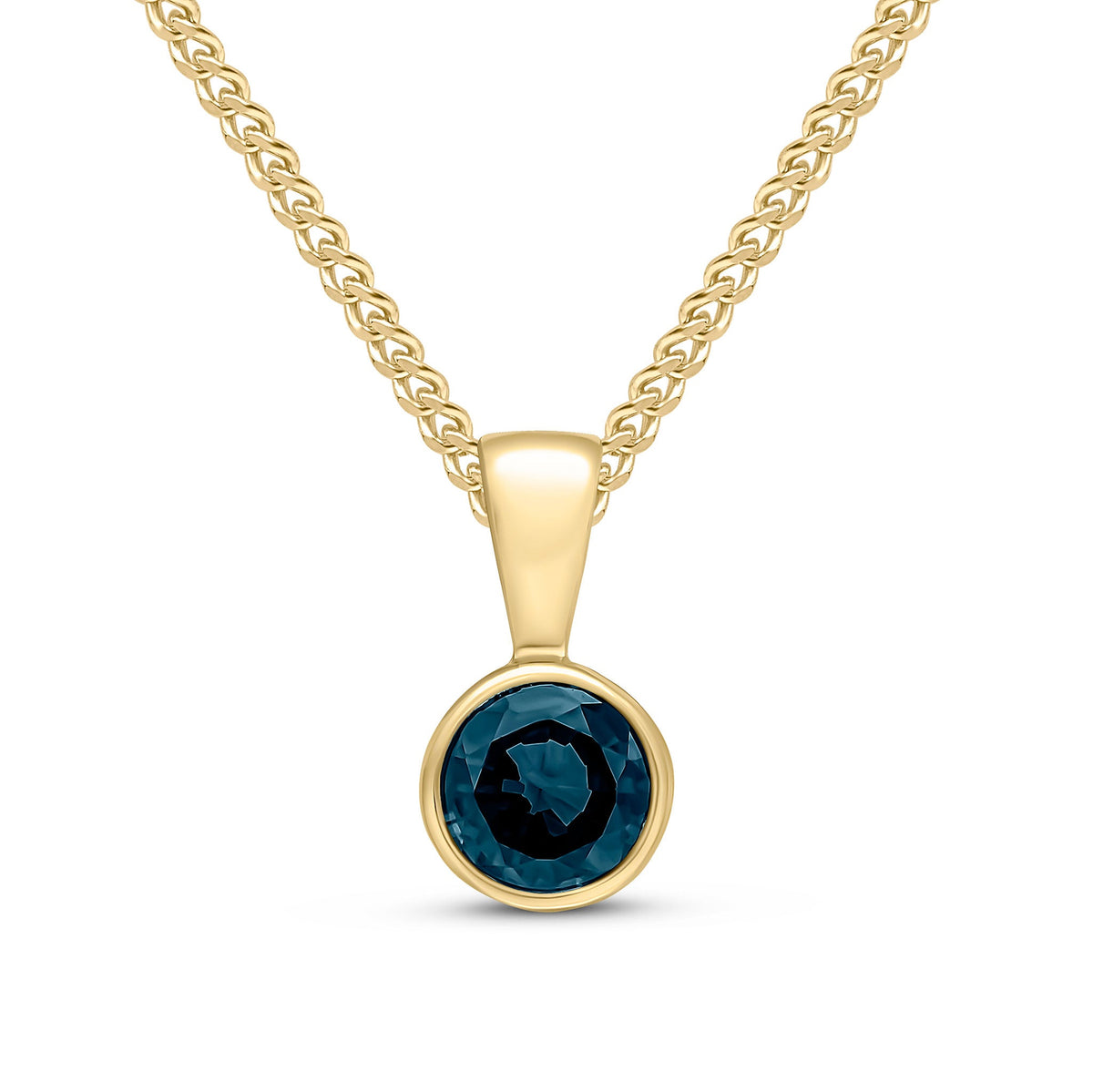 9ct Yellow Gold Round Natural Sapphire Rubover Pendant — 5mm