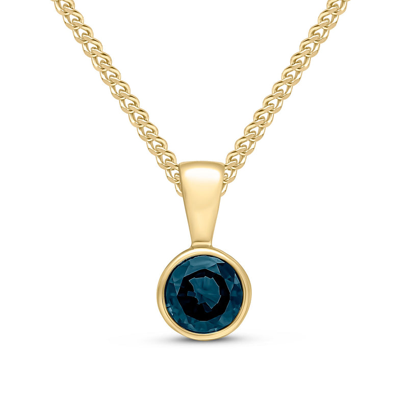 9ct Yellow Gold Round Natural Sapphire Rubover Pendant — 5mm