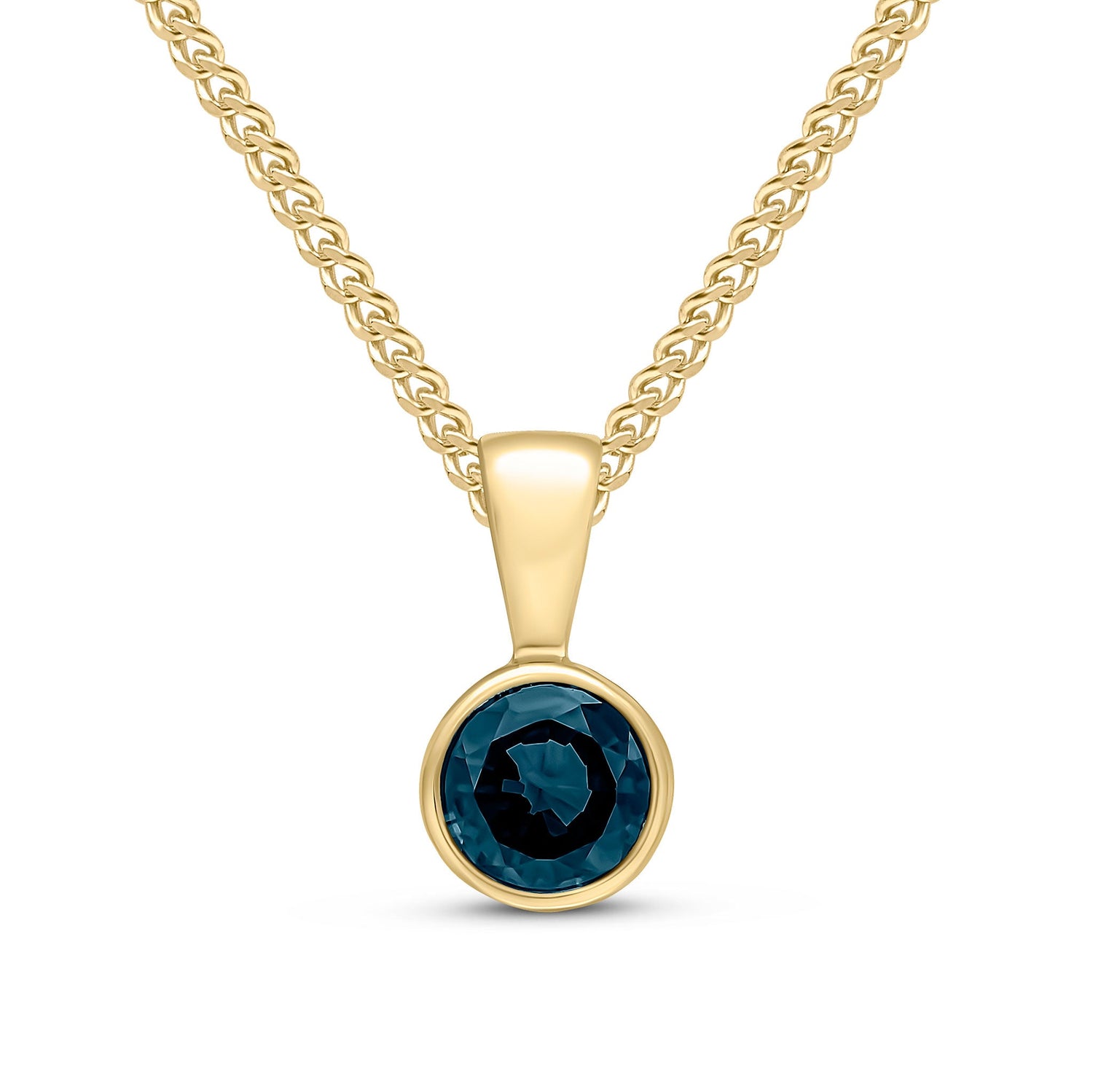 9ct Yellow Gold Round Natural Sapphire Rubover Pendant — 5mm
