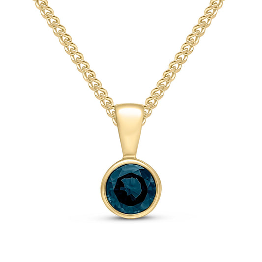9ct Yellow Gold Round Natural Sapphire Rubover Pendant — 5mm