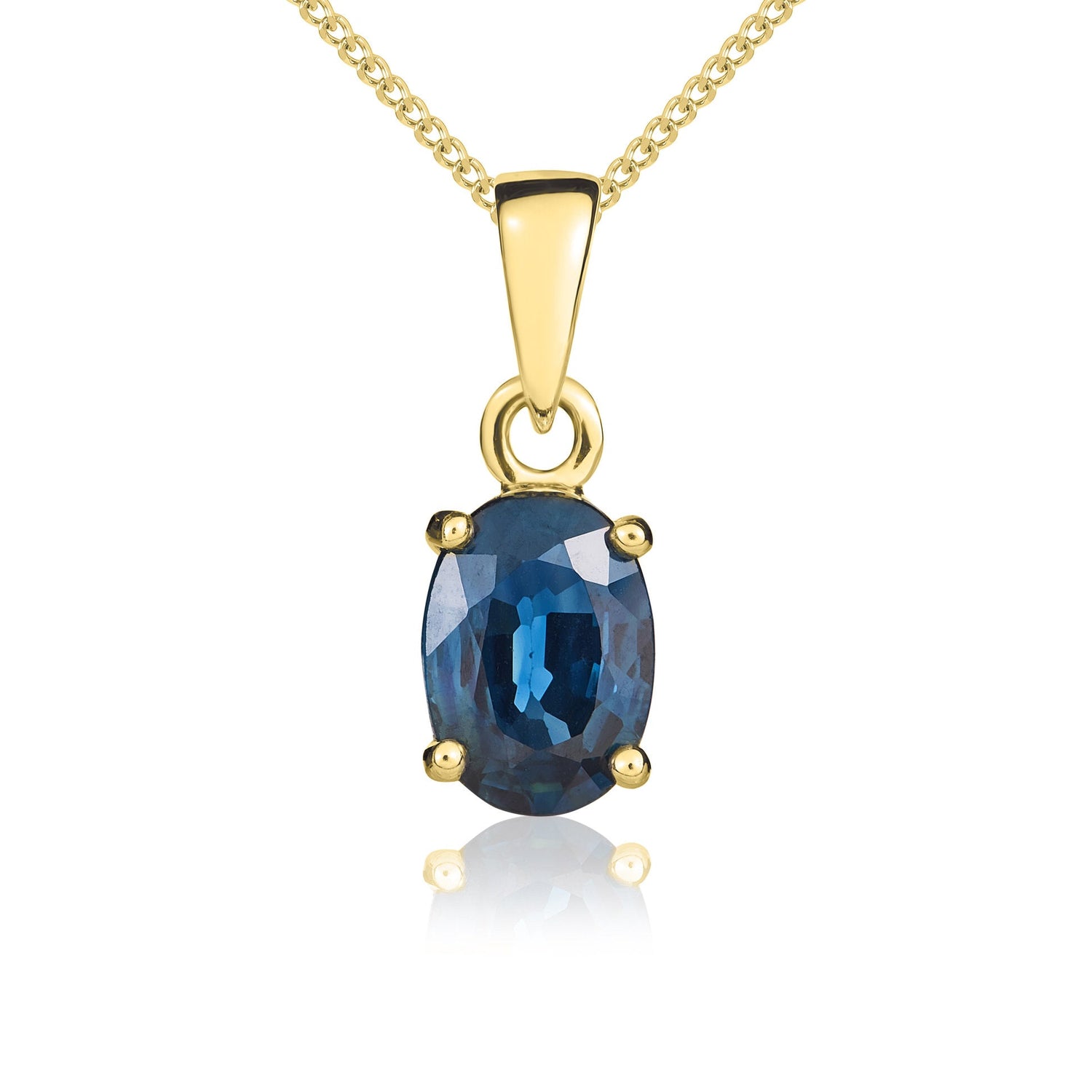 9ct Yellow Gold Oval Natural Blue Sapphire 4 Claw Pendant — 7x5mm