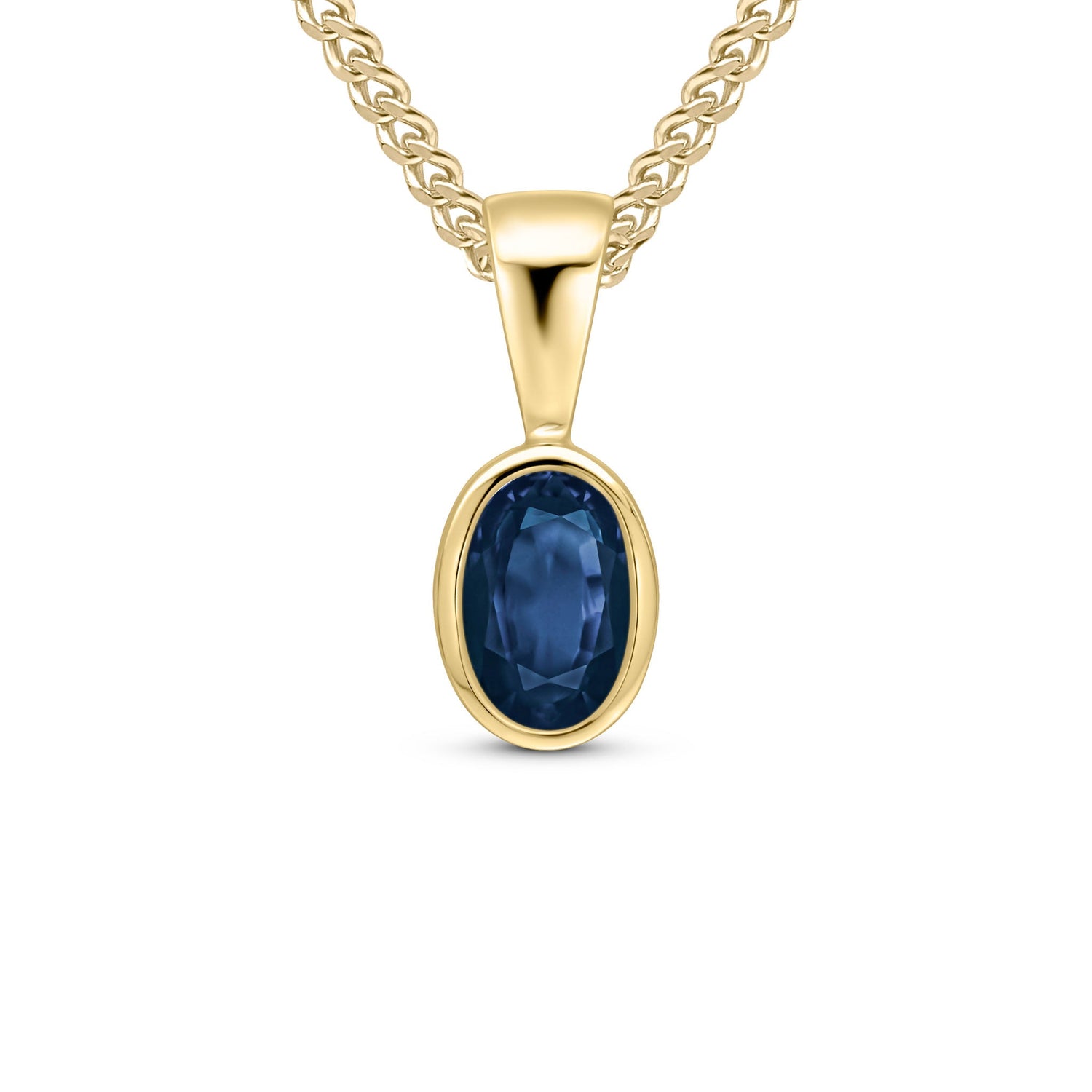 9ct Yellow Gold Oval Natural Sapphire Rubover Pendant — 6x4mm