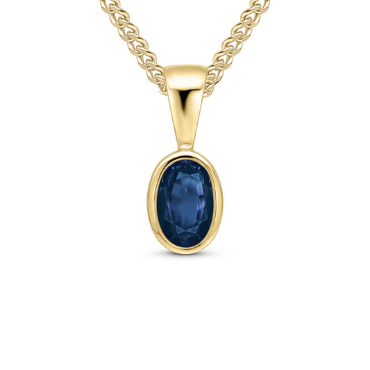 9ct Yellow Gold Oval Natural Sapphire Rubover Pendant — 6x4mm