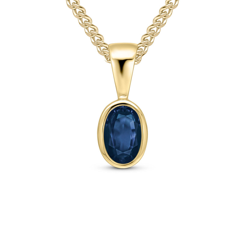 9ct Yellow Gold Oval Natural Sapphire Rubover Pendant — 6x4mm