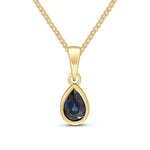 9ct Yellow Gold Pear Shaped Natural Sapphire Rubover Pendant — 6x4mm
