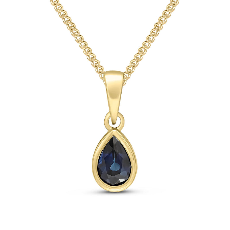 9ct Yellow Gold Pear Shaped Natural Sapphire Rubover Pendant — 6x4mm