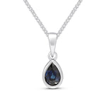 9ct White Gold Pear Shaped Natural Sapphire Rubover Pendant — 6x4mm