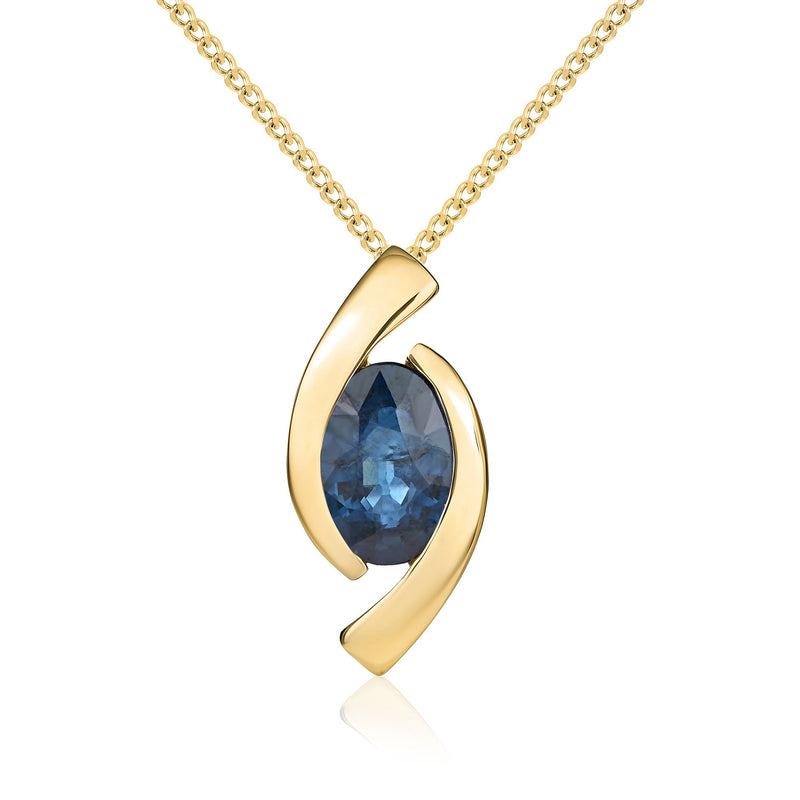 9ct Yellow Gold Oval Natural Sapphire ‘Eye’ Pendant — 6x4mm