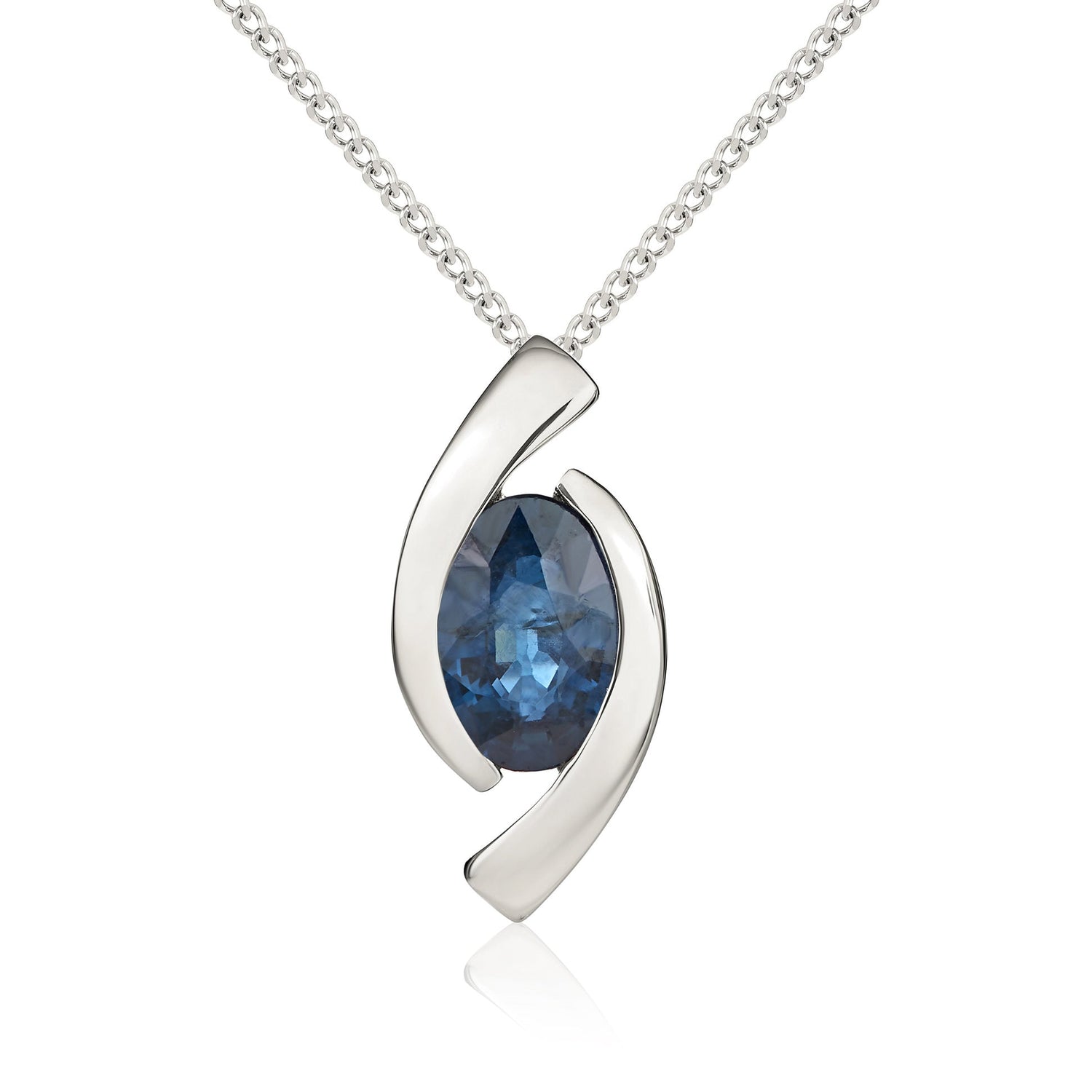 9ct White Gold Oval Natural Blue Sapphire 'Eye' Pendant — 6x4mm