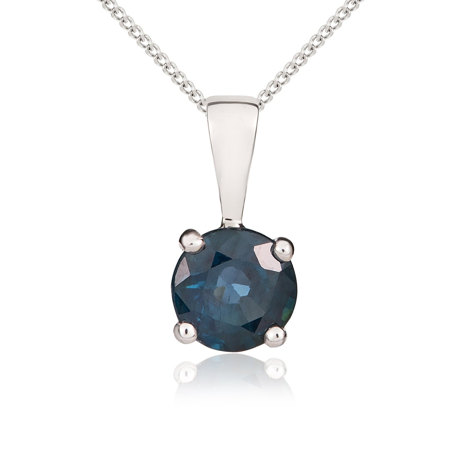 9ct White Gold Round Natural Blue Sapphire Claw Pendant — 5mm