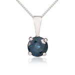 9ct White Gold Round Natural Sapphire Claw Pendant — 5mm