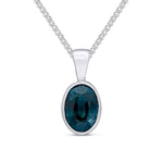 9ct White Gold Oval Natural Sapphire Rubover Pendant — 7x5mm