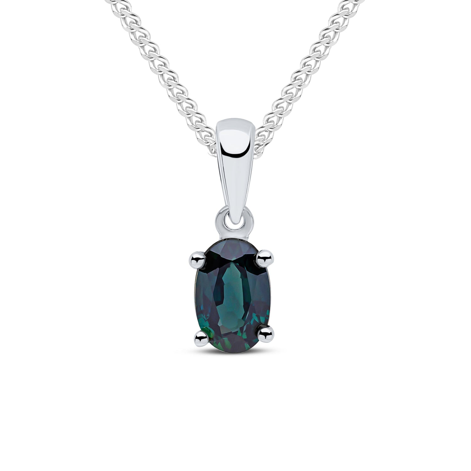 9ct White Gold Oval Natural Sapphire Claw Set Pendant - 6x4mm