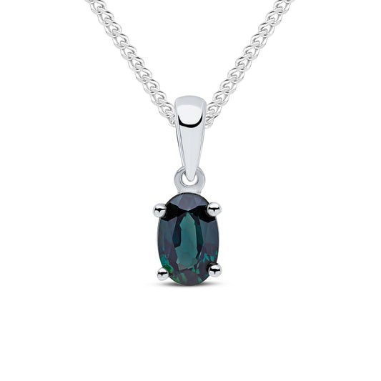 9ct White Gold Oval Natural Sapphire Claw Set Pendant - 6x4mm