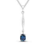 9ct White Gold Oval Natural Sapphire Claw Bar Drop Pendant — 7x5mm