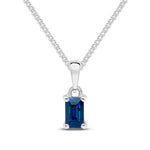 9ct White Gold Octagonal Natural Sapphire Claw Pendant — 5x3mm