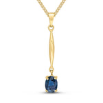 9ct Yellow Gold Oval Natural Sapphire Claw Bar Drop Pendant — 7x5mm