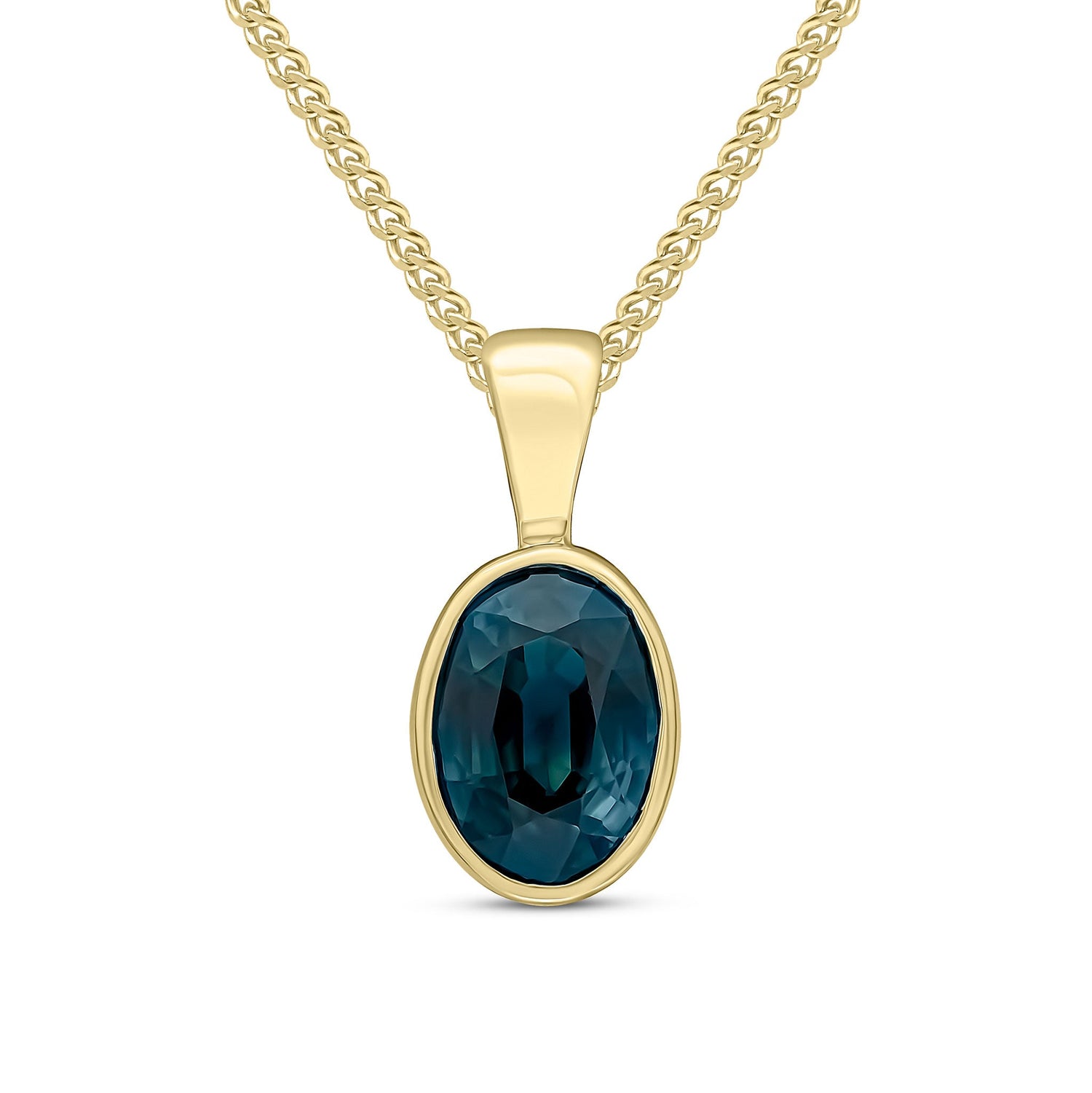 9ct Yellow Gold Oval Natural Sapphire Rubover Pendant — 7x5mm