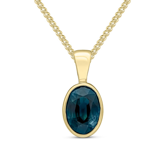 9ct Yellow Gold Oval Natural Sapphire Rubover Pendant — 7x5mm