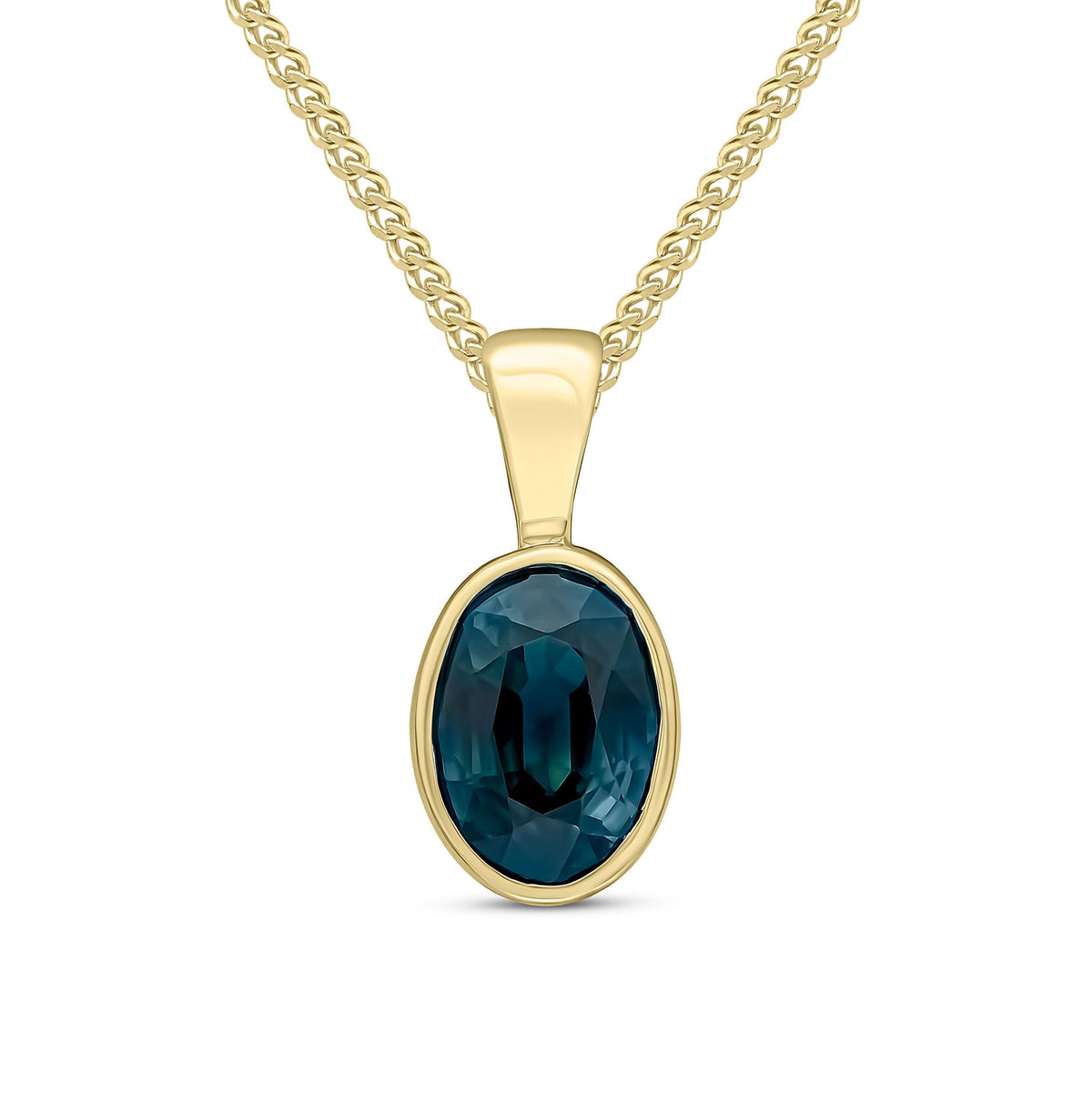 9ct Yellow Gold Oval Natural Sapphire Rubover Pendant — 7x5mm