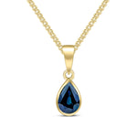 9ct Yellow Gold Pear Shaped Natural Sapphire Rubover Pendant — 7x5mm