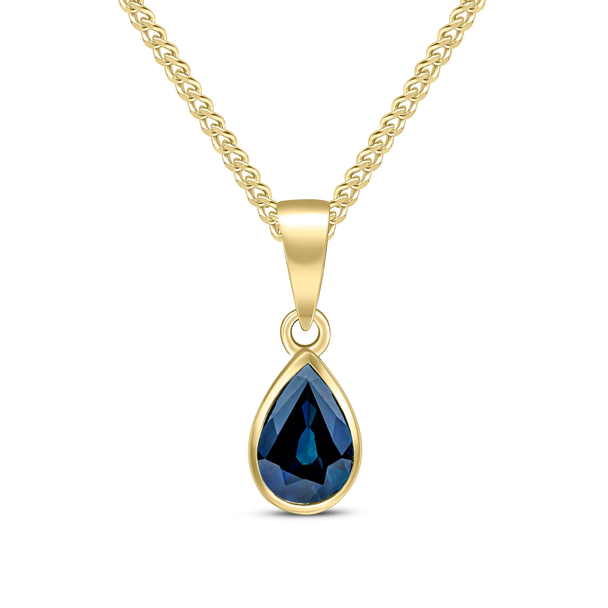 9ct Yellow Gold Pear Shaped Natural Sapphire Rubover Pendant — 7x5mm