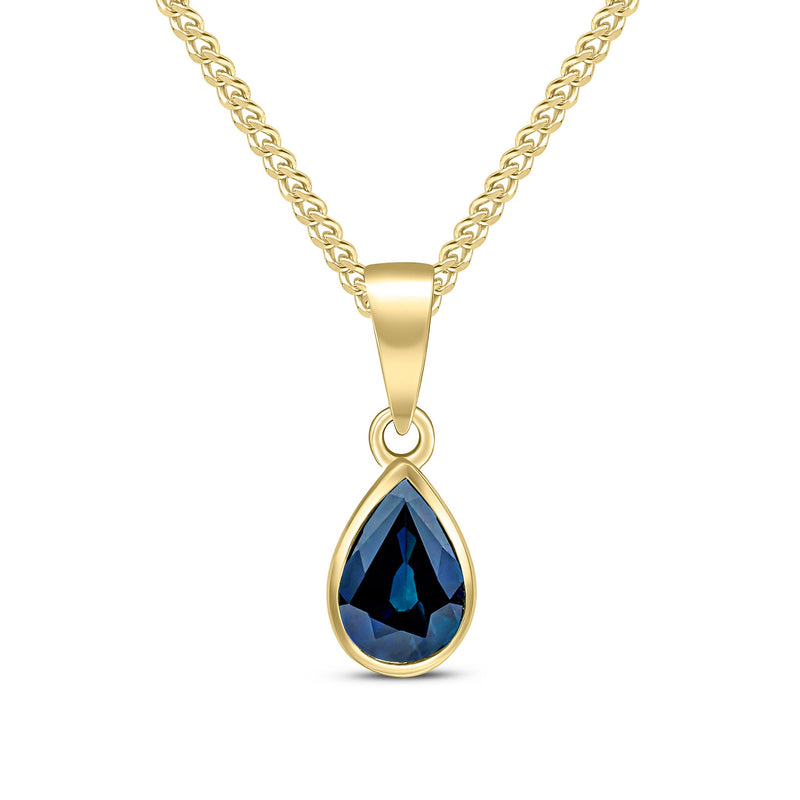 9ct Yellow Gold Pear Shaped Natural Sapphire Rubover Pendant — 7x5mm